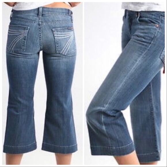 7FAM For All Mankind Crop Wide Leg Mid Rise Medium Blue Wash Dojo Denim Jeans 27 - Picture 2 of 8